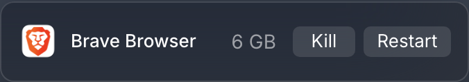 A memory row: gigabytes, Kill and Restart